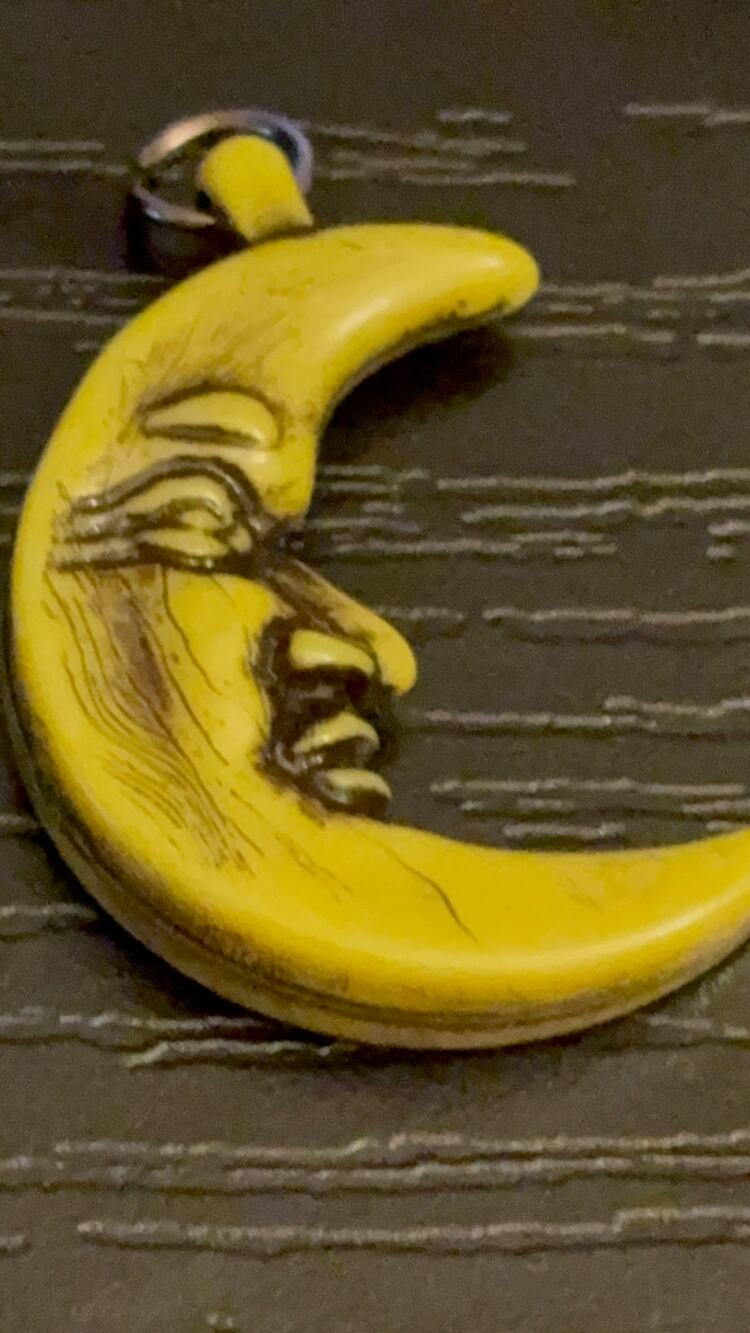 Vintage Greenish Yellow Acrylic Man in the Moon Pendant
